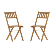Martindale Indoor/Outdoor Folding Acacia Wood Patio Bistro Chairs with X Base Frame and Slatted Back and Seat in Natural Finish, Set of 2, THB-C1244-NAT-GG
