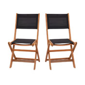 Martindale Indoor/Outdoor Folding Acacia Wood Patio Bistro Chairs with Natural X Base Frame and Black Textilene Back and Seat, Set of 2, THB-C4854-NAT-GG