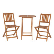 Martindale 3 Piece Folding Patio Bistro Set, Indoor/Outdoor Acacia Round Wood Table and 2 Chair Set with Slatted Design, Natural Finish, THB-S4460-NAT-GG