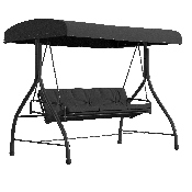 3-Seat Outdoor Steel Converting Patio Swing Canopy Hammock with Cushions / Outdoor Swing Bed (Black), TLH-007-BK-GG