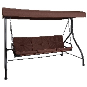 3-Seat Outdoor Steel Converting Patio Swing Canopy Hammock with Cushions / Outdoor Swing Bed (Brown), TLH-007-BN-GG
