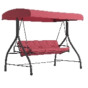 3-Seat Outdoor Steel Converting Patio Swing Canopy Hammock with Cushions / Outdoor Swing Bed (Maroon), TLH-007-MRN-GG