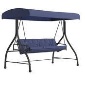 Tellis 3-Seat Outdoor Steel Converting Patio Swing Canopy Hammock with Cushions / Outdoor Swing Bed (Navy), TLH-007-NV-GG