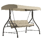 3-Seat Outdoor Steel Converting Patio Swing Canopy Hammock with Cushions / Outdoor Swing Bed (Tan), TLH-007-TAN-GG