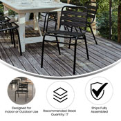 Lila Commercial Black Metal Indoor-Outdoor Restaurant Stack Chair with Metal Triple Slat Back, TLH-015C-BK-GG