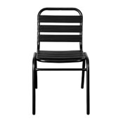 Lila Commercial Black Metal Indoor-Outdoor Restaurant Stack Chair with Metal Triple Slat Back, TLH-015C-BK-GG