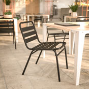 Lila Commercial Black Metal Indoor-Outdoor Restaurant Stack Chair with Metal Triple Slat Back, TLH-015C-BK-GG