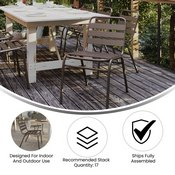 Lila Commercial Bronze Metal Indoor-Outdoor Restaurant Stack Chair with Metal Triple Slat Back, TLH-015C-BZ-GG