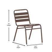 Lila Commercial Bronze Metal Indoor-Outdoor Restaurant Stack Chair with Metal Triple Slat Back, TLH-015C-BZ-GG