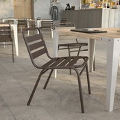 Lila Commercial Bronze Metal Indoor-Outdoor Restaurant Stack Chair with Metal Triple Slat Back, TLH-015C-BZ-GG