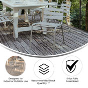 Lila Commercial Silver Metal Indoor-Outdoor Restaurant Stack Chair with Metal Triple Slat Back, TLH-015C-GG