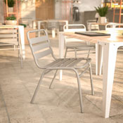 Lila Commercial Silver Metal Indoor-Outdoor Restaurant Stack Chair with Metal Triple Slat Back, TLH-015C-GG