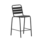 Lila Commercial Black Metal Indoor-Outdoor Restaurant Bar Height Stool with Metal Triple Slat Back, TLH-015H-BK-GG