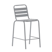 Lila Commercial Silver Metal Indoor-Outdoor Restaurant Bar Height Stool with Metal Triple Slat Back, TLH-015H-GG