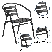 Black Metal Restaurant Stack Chair with Aluminum Slats, TLH-017C-BK-GG