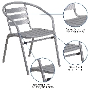 Silver Metal Restaurant Stack Chair with Aluminum Slats, TLH-017C-GG