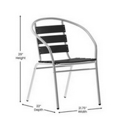 Lila Commercial Metal Indoor-Outdoor Restaurant Stack Chair with Triple Slat Black Faux Teak Back, TLH-017W-BK-GG