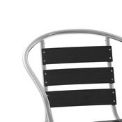 Lila Commercial Metal Indoor-Outdoor Restaurant Stack Chair with Triple Slat Black Faux Teak Back, TLH-017W-BK-GG