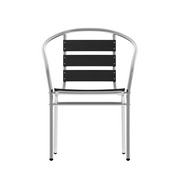 Lila Commercial Metal Indoor-Outdoor Restaurant Stack Chair with Triple Slat Black Faux Teak Back, TLH-017W-BK-GG