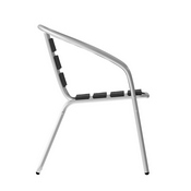 Lila Commercial Metal Indoor-Outdoor Restaurant Stack Chair with Triple Slat Black Faux Teak Back, TLH-017W-BK-GG
