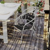 Lila Commercial Metal Indoor-Outdoor Restaurant Stack Chair with Triple Slat Black Faux Teak Back, TLH-017W-BK-GG