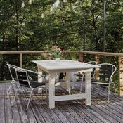 Lila Commercial Metal Indoor-Outdoor Restaurant Stack Chair with Triple Slat Black Faux Teak Back, TLH-017W-BK-GG