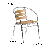 Commercial Aluminum Indoor-Outdoor Restaurant Stack Chair with Triple Slat Faux Teak Back, TLH-017W-GG