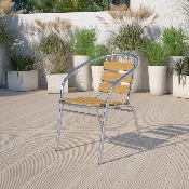Commercial Aluminum Indoor-Outdoor Restaurant Stack Chair with Triple Slat Faux Teak Back, TLH-017W-GG