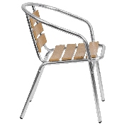 Commercial Aluminum Indoor-Outdoor Restaurant Stack Chair with Triple Slat Faux Teak Back, TLH-017W-GG