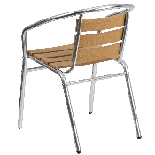 Commercial Aluminum Indoor-Outdoor Restaurant Stack Chair with Triple Slat Faux Teak Back, TLH-017W-GG