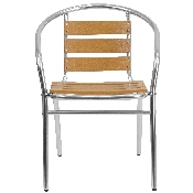 Commercial Aluminum Indoor-Outdoor Restaurant Stack Chair with Triple Slat Faux Teak Back, TLH-017W-GG