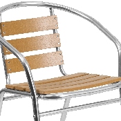 Commercial Aluminum Indoor-Outdoor Restaurant Stack Chair with Triple Slat Faux Teak Back, TLH-017W-GG