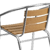 Commercial Aluminum Indoor-Outdoor Restaurant Stack Chair with Triple Slat Faux Teak Back, TLH-017W-GG