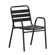 Lila Commercial Black Metal Indoor-Outdoor Restaurant Stack Chair with Metal Triple Slat Back and Arms, TLH-018C-BK-GG