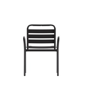 Lila Commercial Black Metal Indoor-Outdoor Restaurant Stack Chair with Metal Triple Slat Back and Arms, TLH-018C-BK-GG
