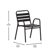 Lila Commercial Black Metal Indoor-Outdoor Restaurant Stack Chair with Metal Triple Slat Back and Arms, TLH-018C-BK-GG