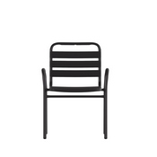 Lila Commercial Black Metal Indoor-Outdoor Restaurant Stack Chair with Metal Triple Slat Back and Arms, TLH-018C-BK-GG