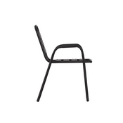 Lila Commercial Black Metal Indoor-Outdoor Restaurant Stack Chair with Metal Triple Slat Back and Arms, TLH-018C-BK-GG