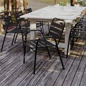 Lila Commercial Black Metal Indoor-Outdoor Restaurant Stack Chair with Metal Triple Slat Back and Arms, TLH-018C-BK-GG