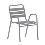Lila Commercial Silver Metal Indoor-Outdoor Restaurant Stack Chair with Metal Triple Slat Back and Arms, TLH-018C-GG
