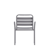 Lila Commercial Silver Metal Indoor-Outdoor Restaurant Stack Chair with Metal Triple Slat Back and Arms, TLH-018C-GG