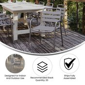Lila Commercial Silver Metal Indoor-Outdoor Restaurant Stack Chair with Metal Triple Slat Back and Arms, TLH-018C-GG