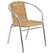 Commercial Aluminum and Beige Rattan Indoor-Outdoor Restaurant Stack Chair, TLH-020-BGE-GG