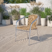 Commercial Aluminum and Beige Rattan Indoor-Outdoor Restaurant Stack Chair, TLH-020-BGE-GG