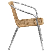 Commercial Aluminum and Beige Rattan Indoor-Outdoor Restaurant Stack Chair, TLH-020-BGE-GG