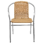 Commercial Aluminum and Beige Rattan Indoor-Outdoor Restaurant Stack Chair, TLH-020-BGE-GG