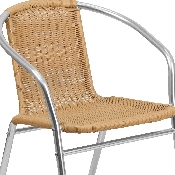 Commercial Aluminum and Beige Rattan Indoor-Outdoor Restaurant Stack Chair, TLH-020-BGE-GG