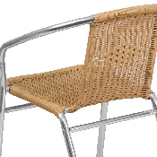 Commercial Aluminum and Beige Rattan Indoor-Outdoor Restaurant Stack Chair, TLH-020-BGE-GG