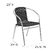 Commercial Aluminum and Black Rattan Indoor-Outdoor Restaurant Stack Chair, TLH-020-BK-GG
