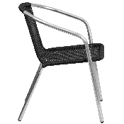 Commercial Aluminum and Black Rattan Indoor-Outdoor Restaurant Stack Chair, TLH-020-BK-GG